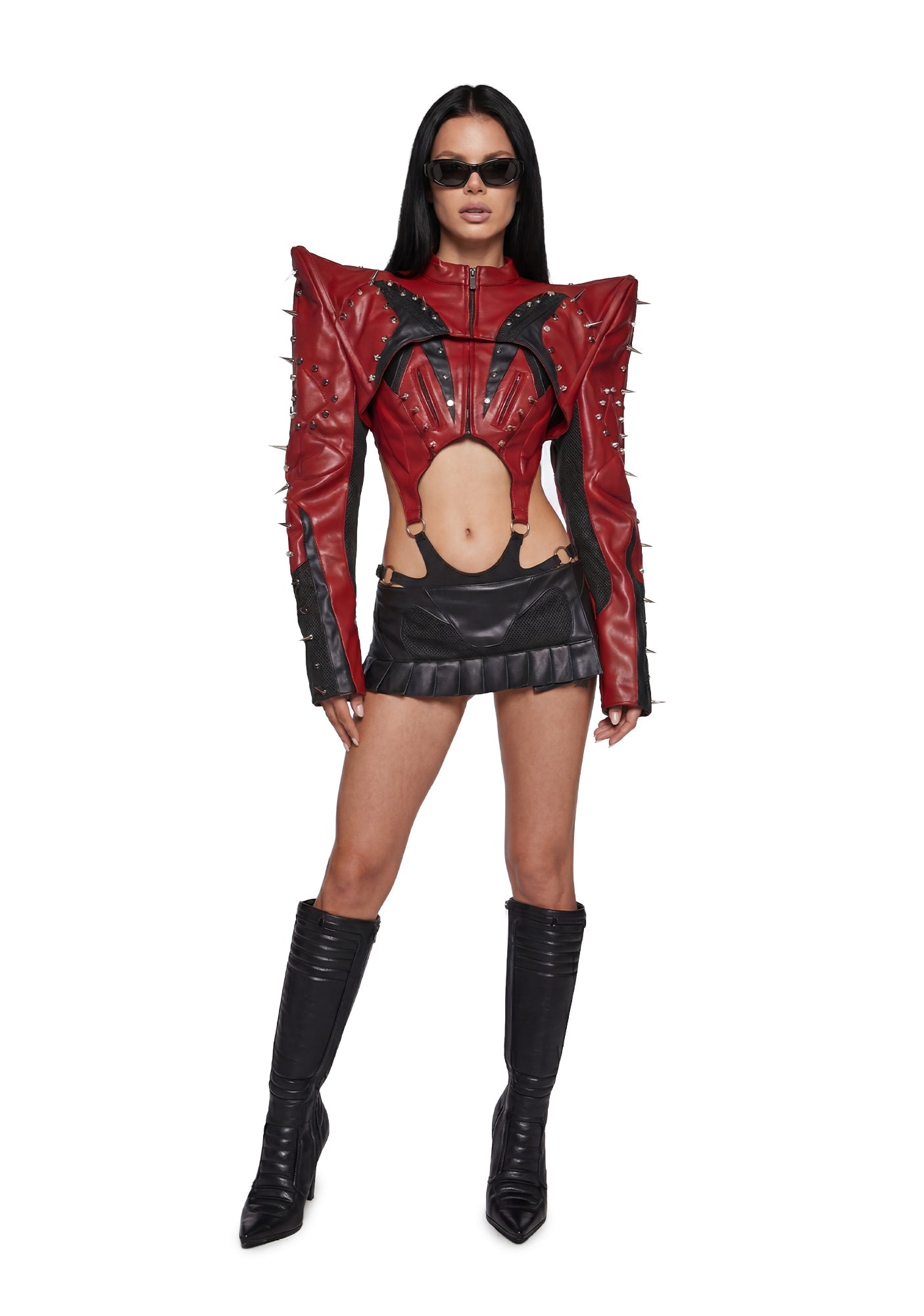 Studded Octane Moto Spike Bolero Jacket - Red