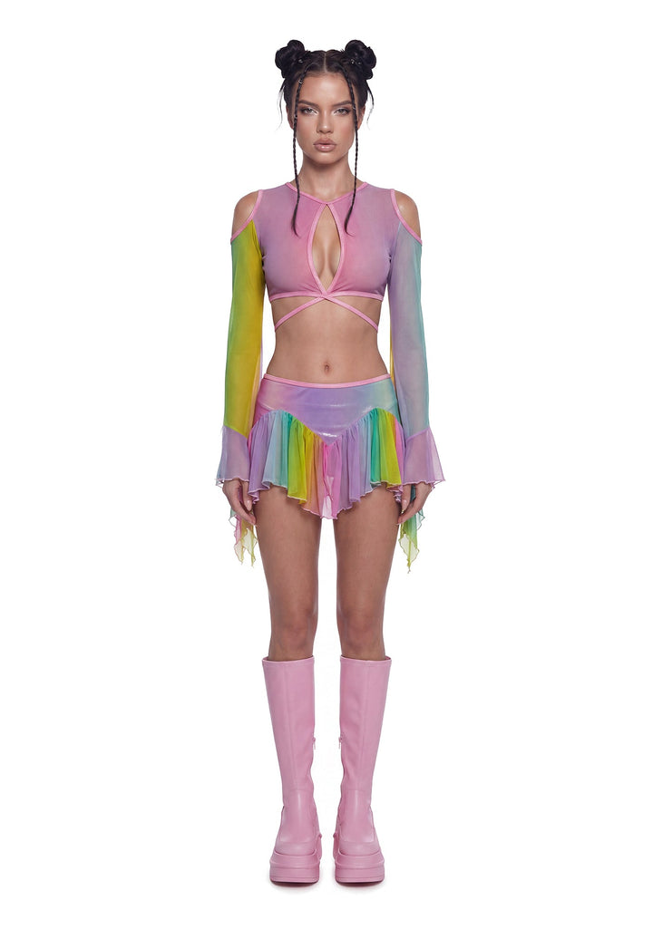 Fairy Mesh Top and Skirt Set - Rainbow