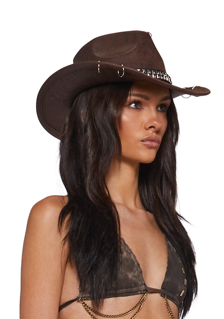 Pierced Grungy Cowboy Hat - Brown