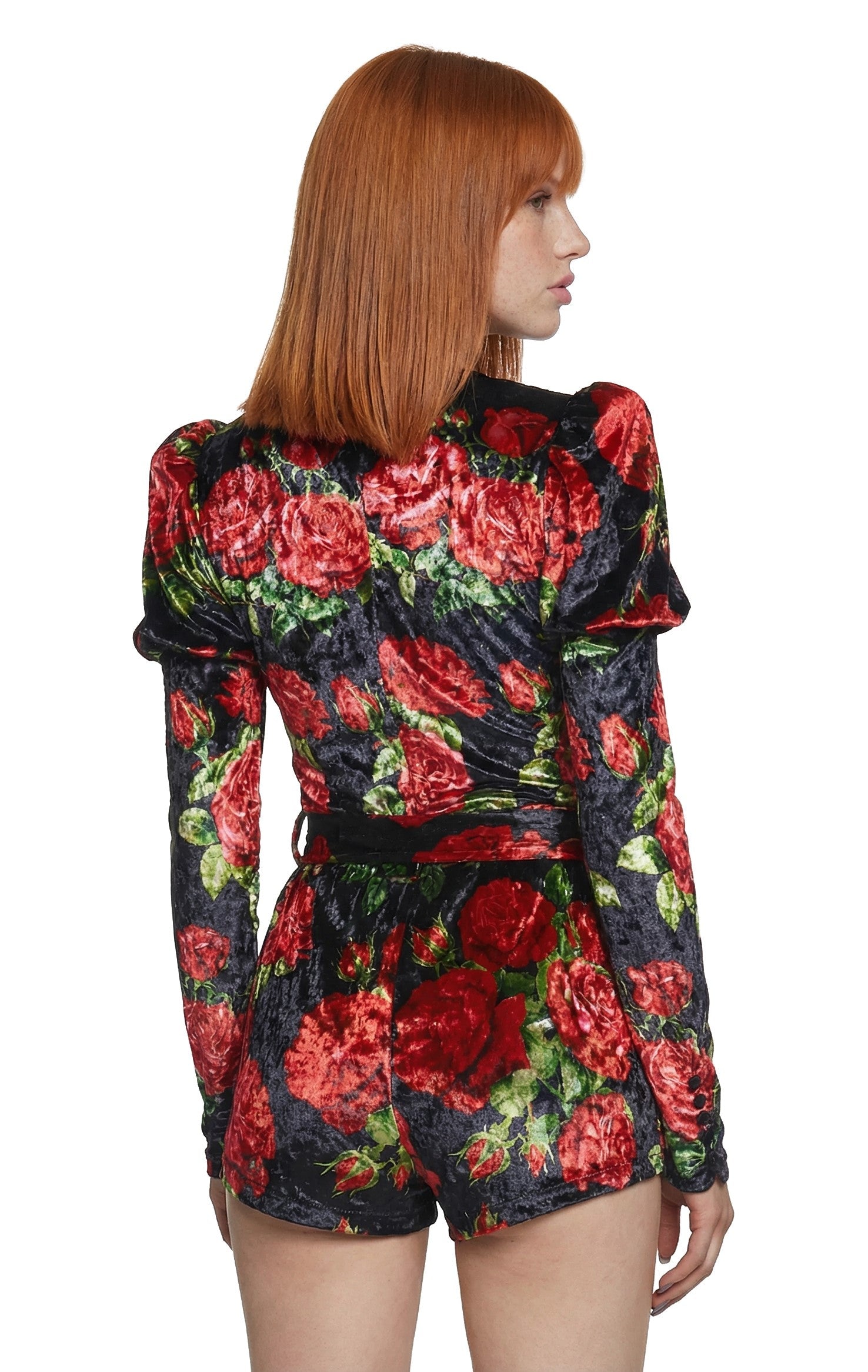Chic Manners Velvet Romper - Black/Red