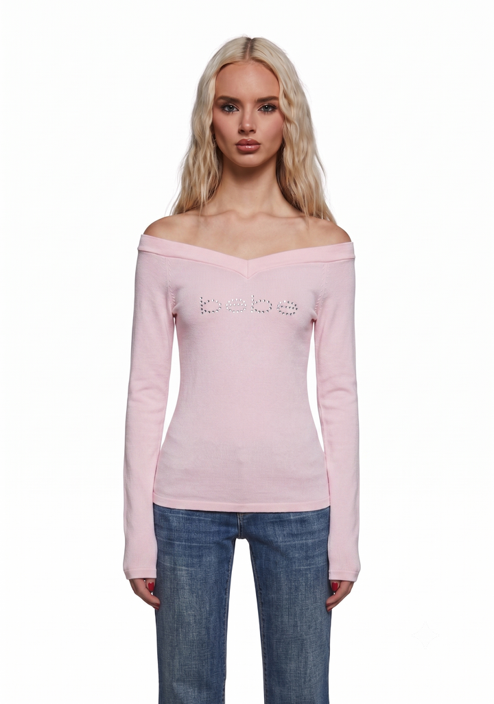 Logo Off The Shoulder Top - Pink