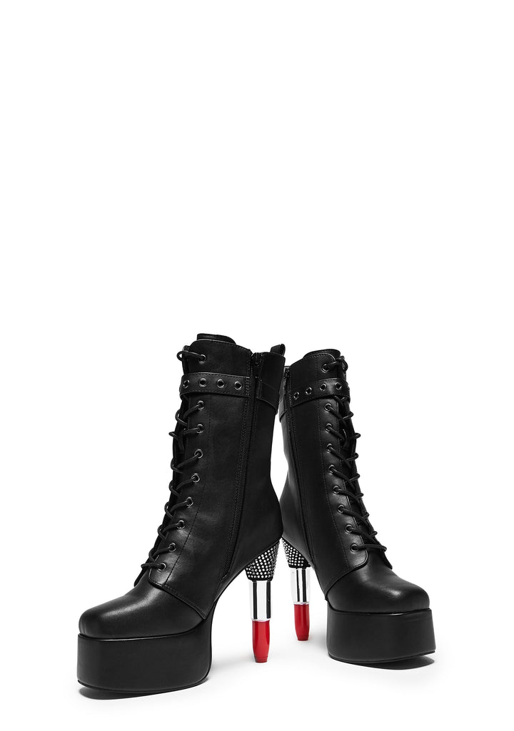X Rocky Horror Show Thrill Me Lipstick Heeled Boots - Black