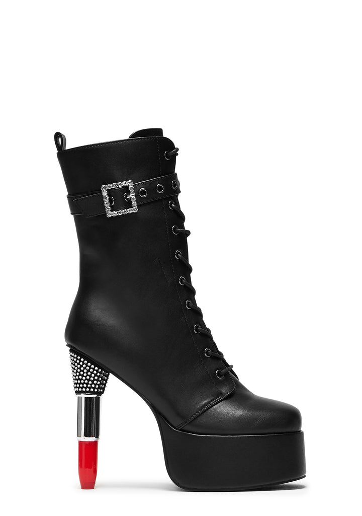X Rocky Horror Show Thrill Me Lipstick Heeled Boots - Black