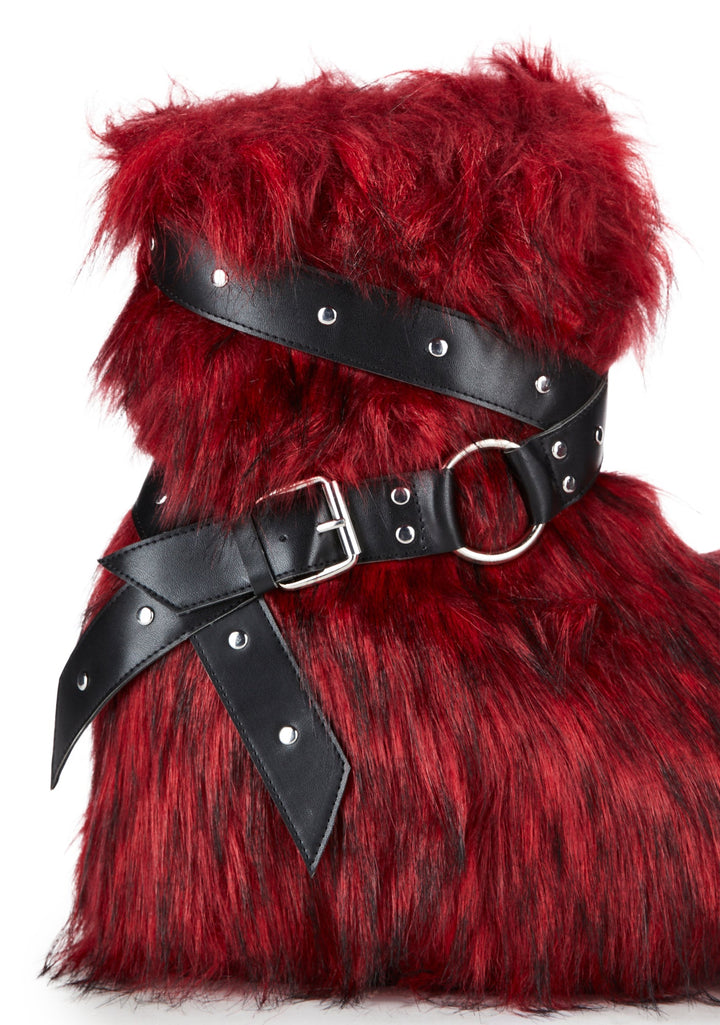 Low Wild Instincts Faux Fur Combat Boots - Red