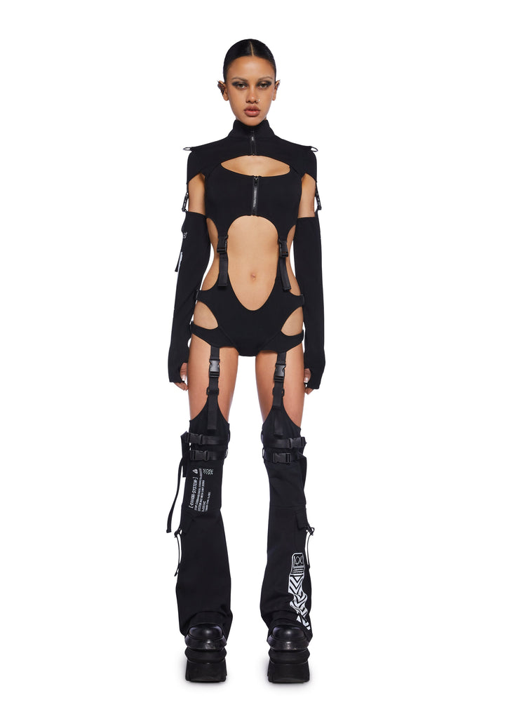 Digital Lands Bodysuit And Leg Warmers Set - Black