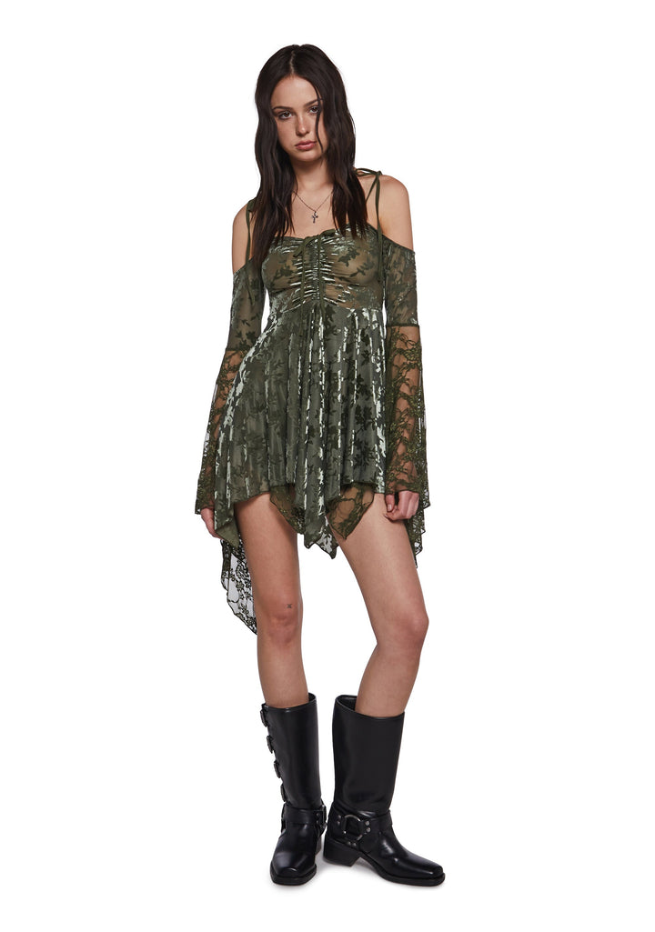 F is For Fairies Handkerchief Dress - Green Velvet Lace