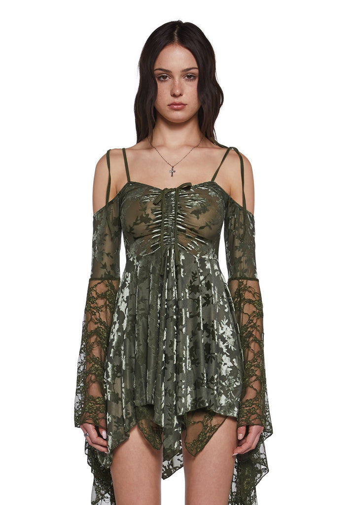 F is For Fairies Handkerchief Dress - Green Velvet Lace