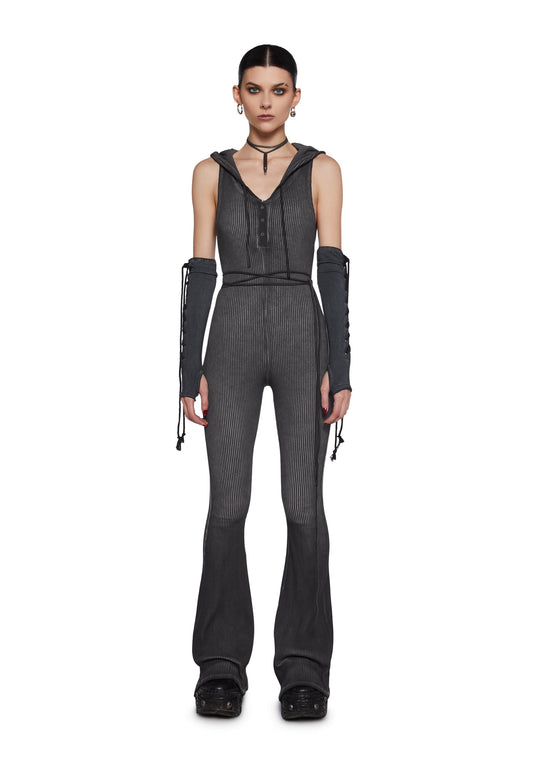 Warp Knit Hooded Jumpsuit