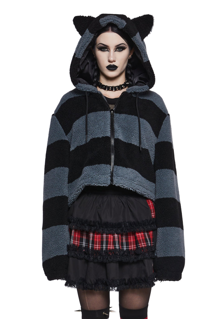 Black Cat Energy Hooded Sherpa Jacket