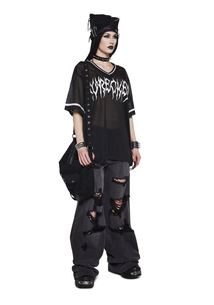 Sinful Attitude Wide Leg Jeans - Distressed Grey