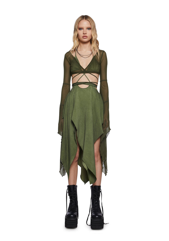 Echo Asymmetrical Mesh Wrap Dress - Green