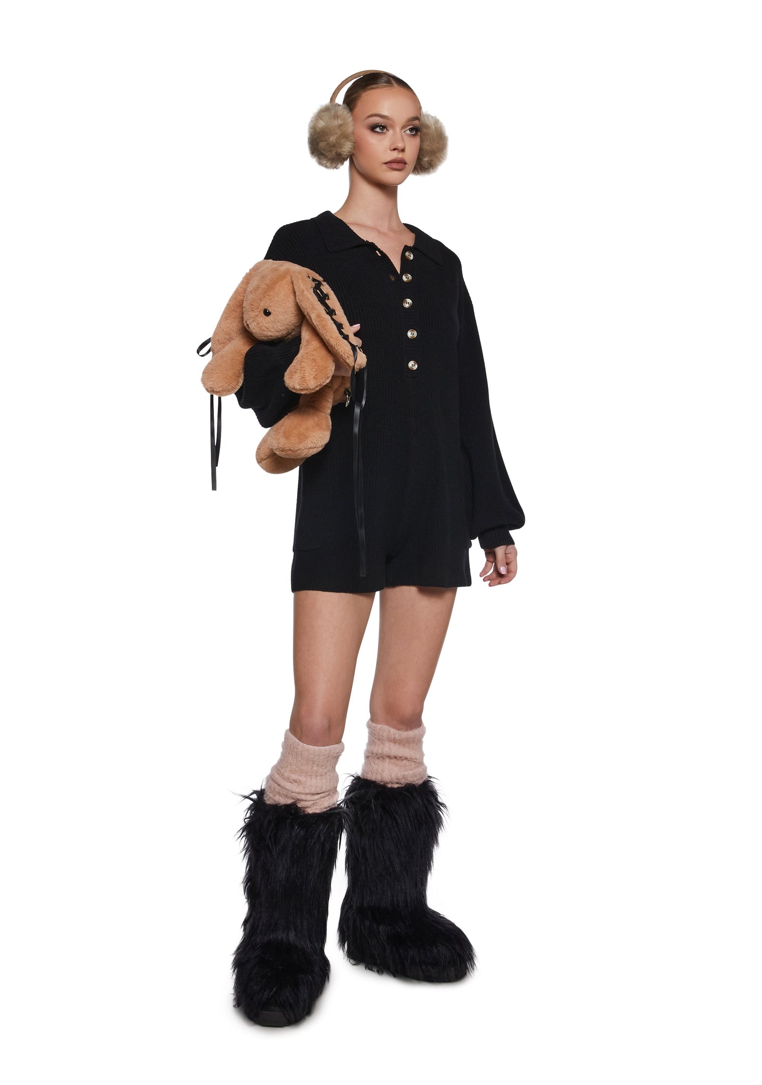 Cozy Weekends Knit Romper - Black