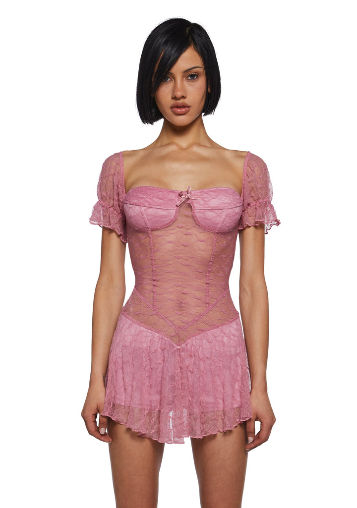 Crushes And Dreams Lace Dress - Pink