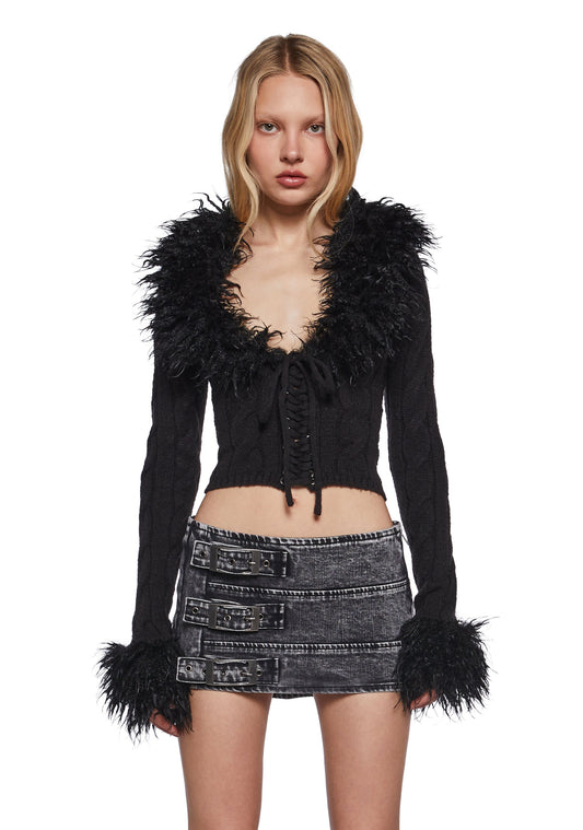 Covet Cable Knit Cardigan - Black