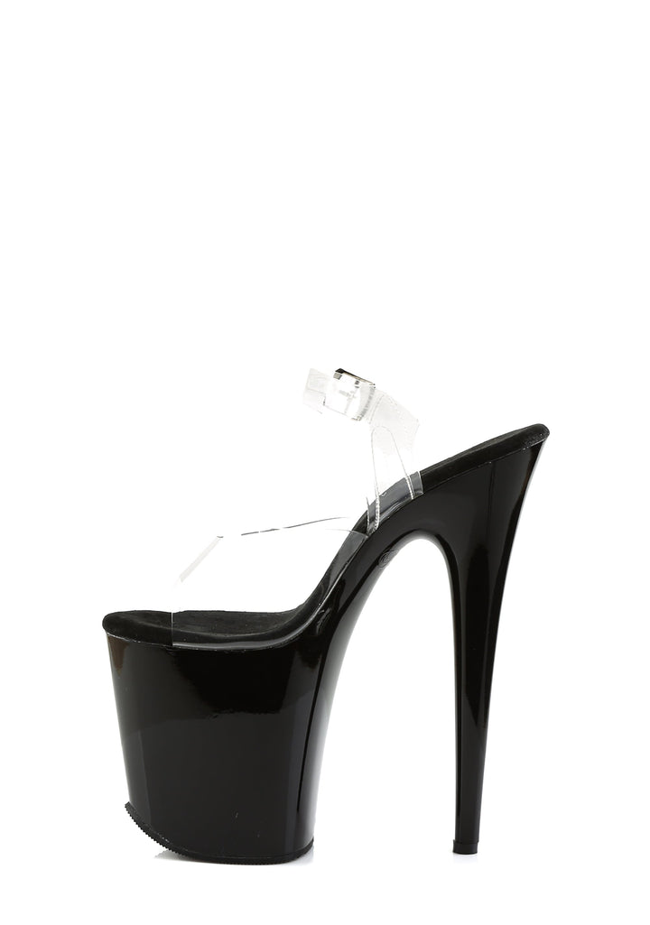 Flamingo-808 Platform Ankle Strap Sandals-Clear-Black