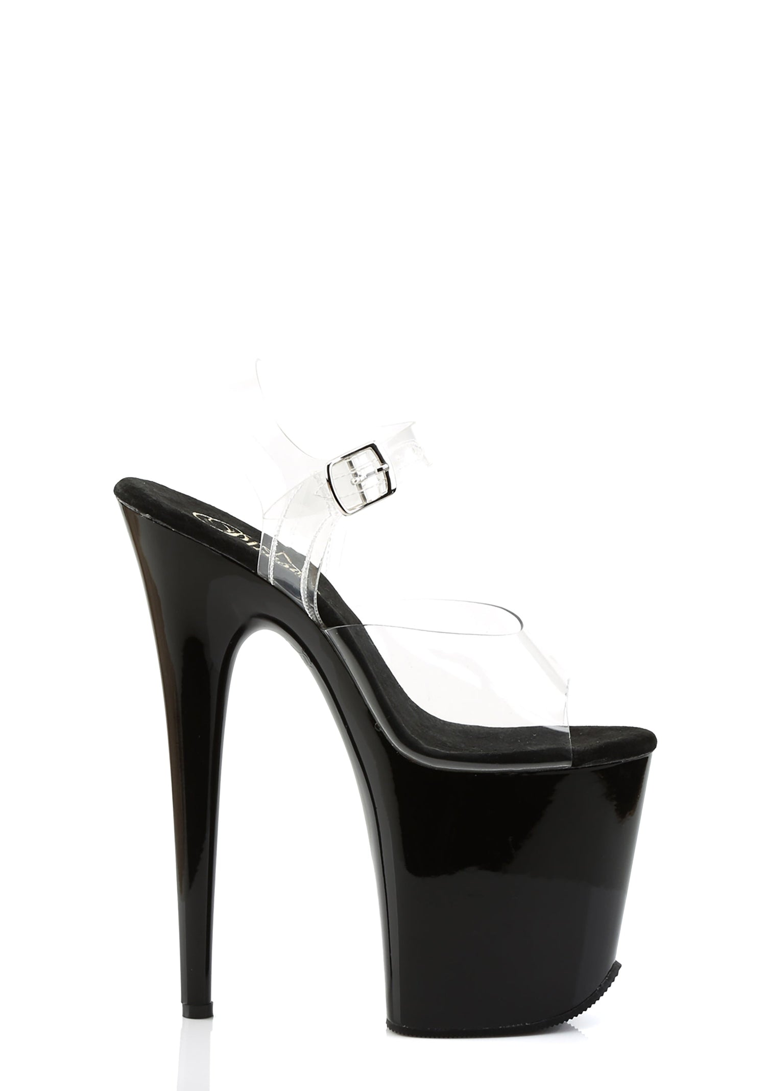 Flamingo-808 Platform Ankle Strap Sandals-Clear-Black