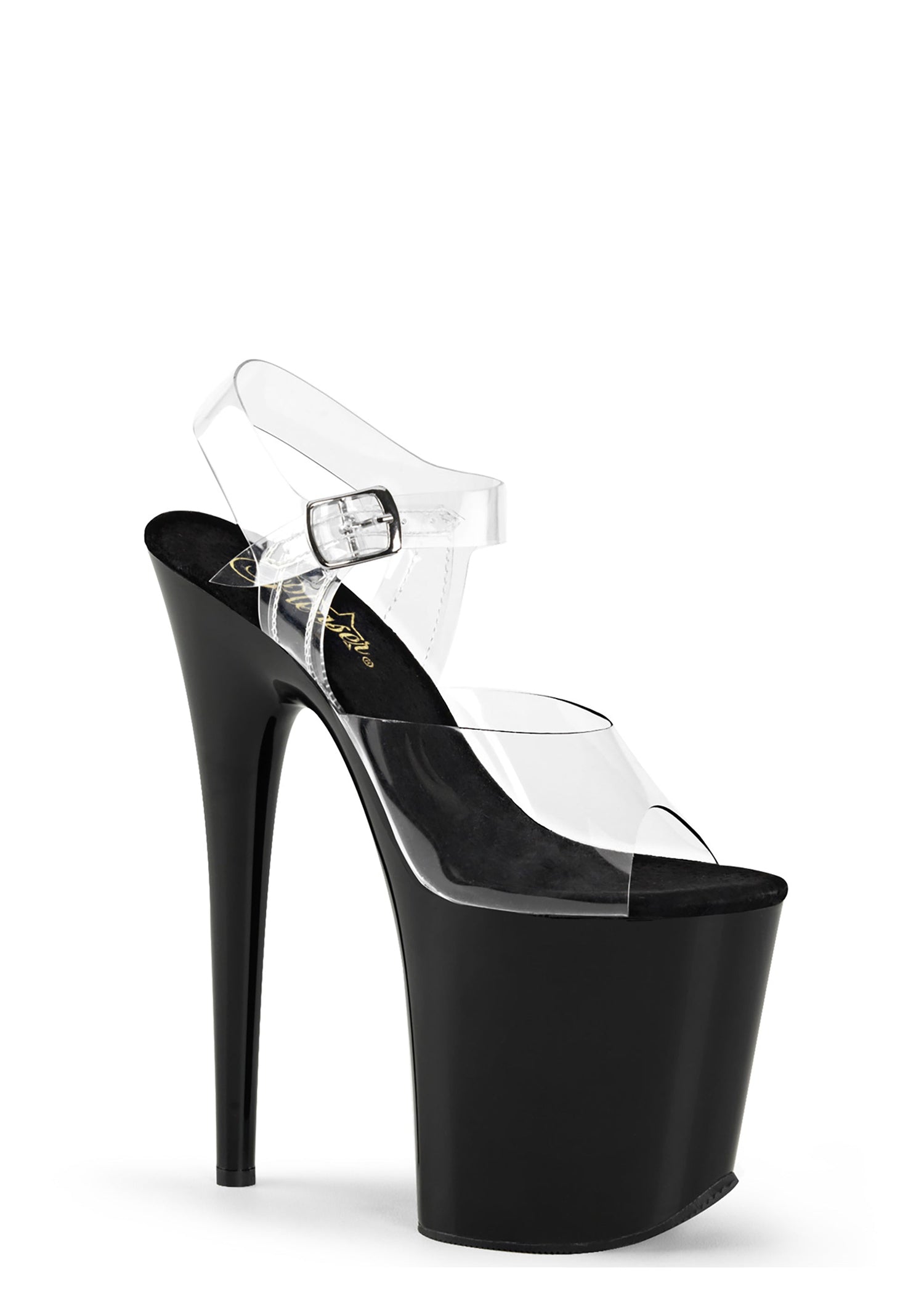 Flamingo-808 Platform Ankle Strap Sandals-Clear-Black