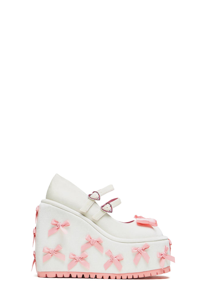A Courtship of Bows Platform Mary Janes - Cream