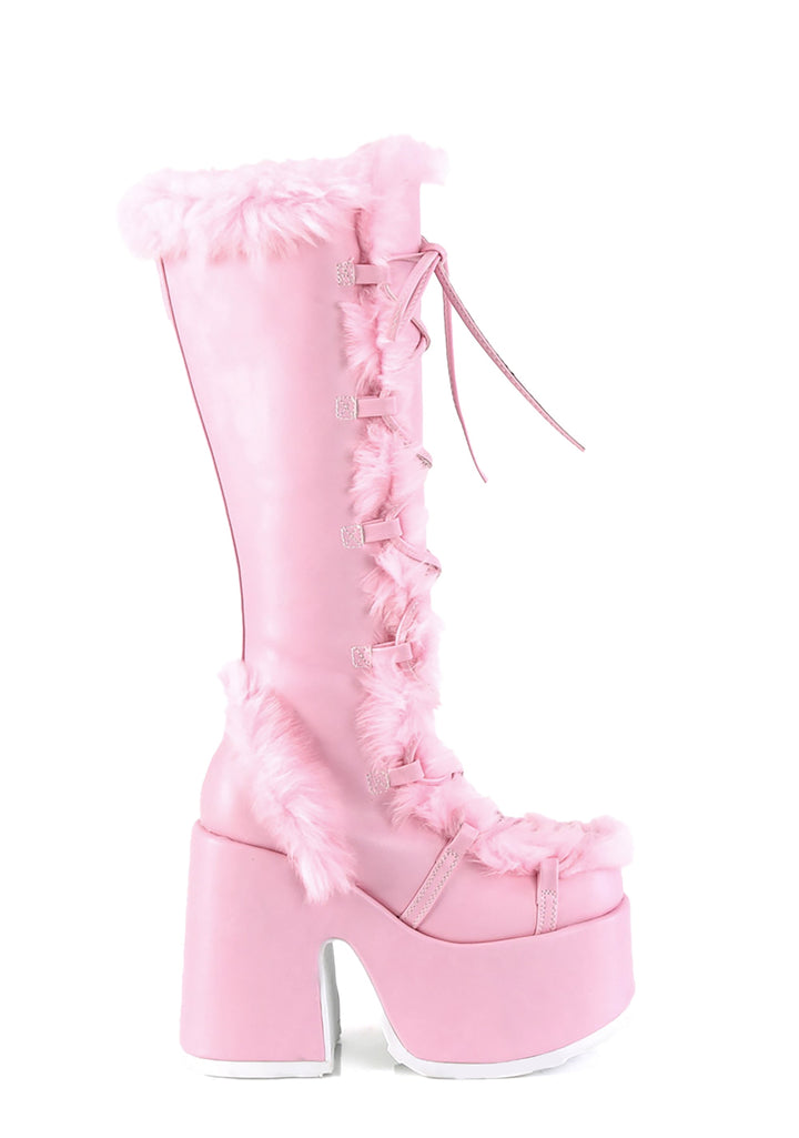 Camel-311 Platform Knee High Boots