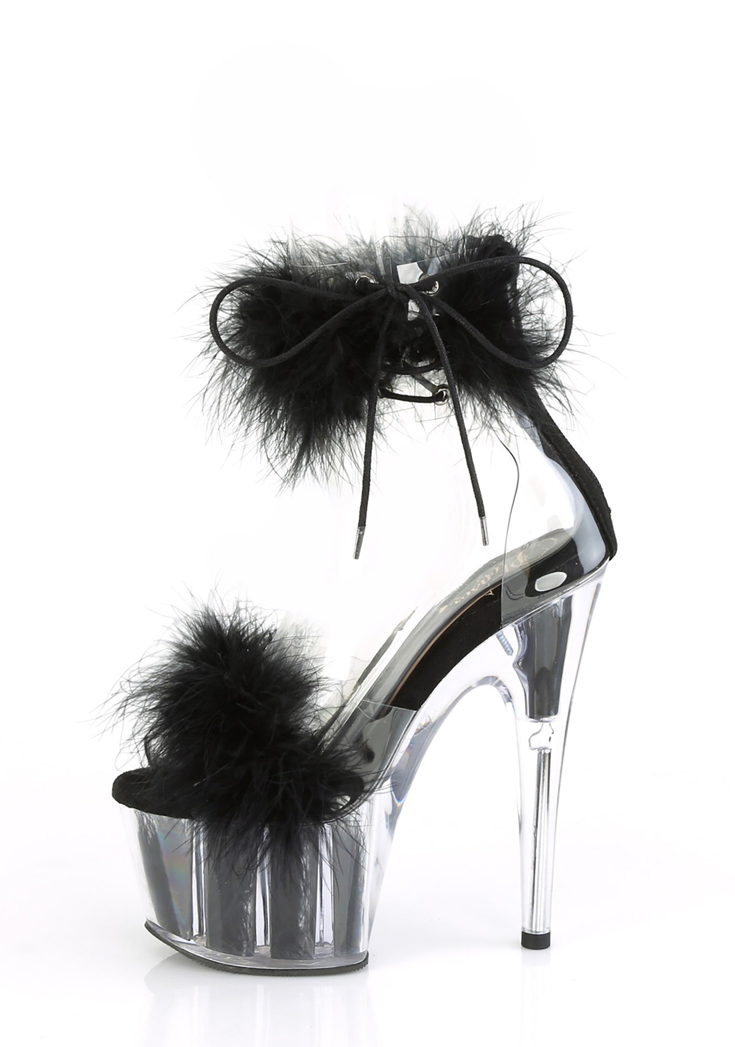 Adore-724F Platform Marabou Ankle Cuff Sandals-Black