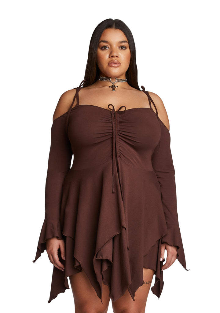 Plus F is For Fairies Handkerchief Dress - Brown