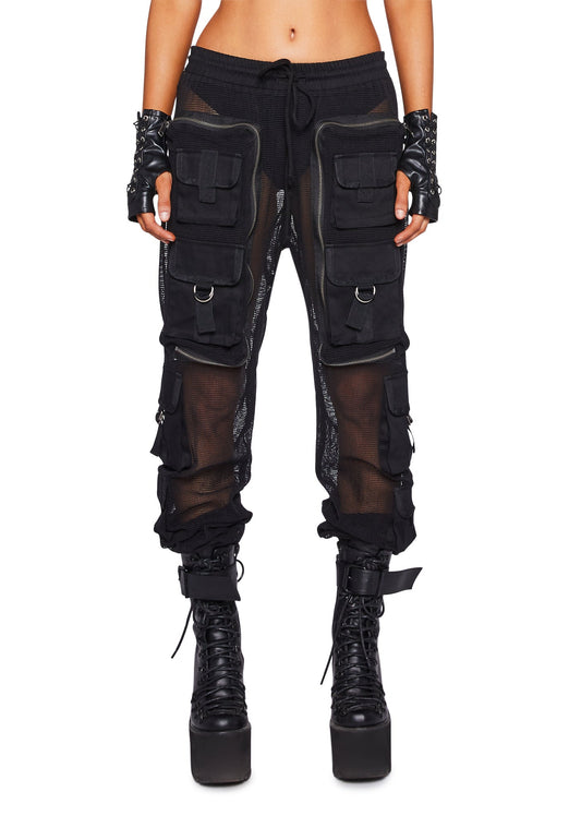 Complex Nights Fishnet Cargo Pants - Black